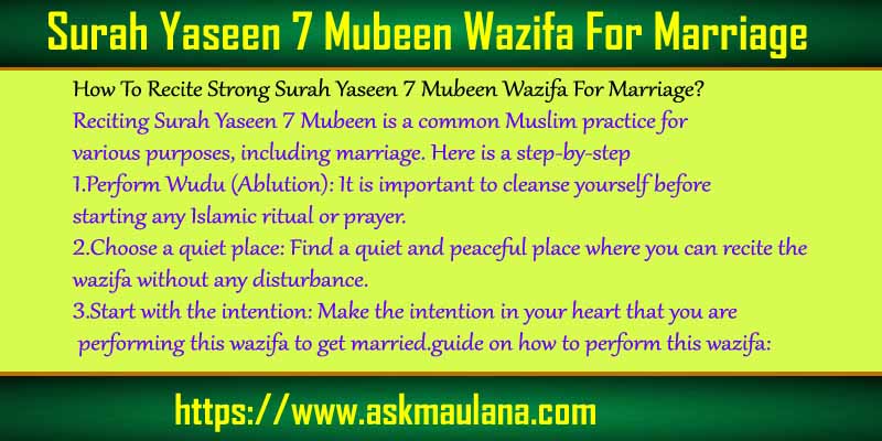 Surah Yaseen 7 Mubeen Wazifa For Marriage